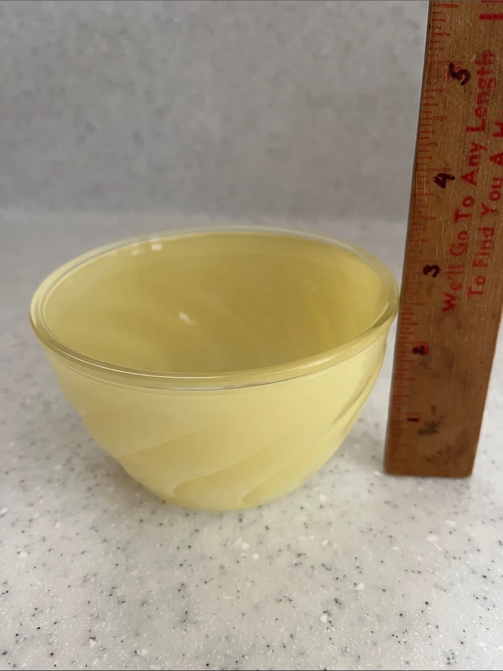 Vtg MCM Sue Bee Honey Creme Swirl Glass Bowl w/Plastic Lid Pale Yellow